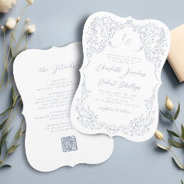 Dusty Blue  Flourish Monogram Wedding Kaart