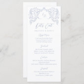 Dusty Blue  Flourish Monogram Wedding Menu (Voorkant / Achterkant)