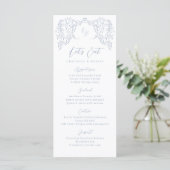 Dusty Blue  Flourish Monogram Wedding Menu (Staand voorkant)