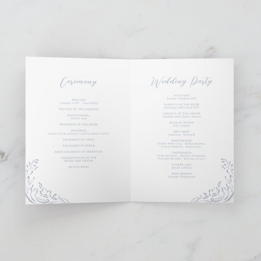 Dusty Blue Flourish Monogram Wedding Programma (Binnen)