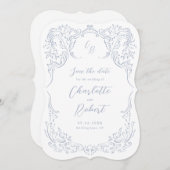 Dusty Blue  Flourish Monogram Wedding Save The Date (Voorkant / Achterkant)