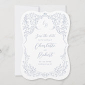 Dusty Blue  Flourish Monogram Wedding Save The Date (Voorkant)
