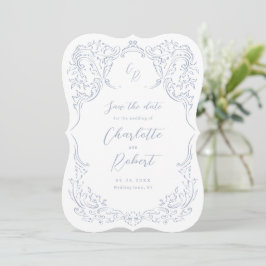 Dusty Blue Flourish Monogram Wedding Save The Date