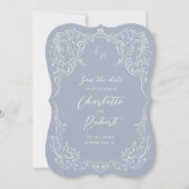 Dusty Blue Flourish Monogram Wedding Save The Date (Voorkant)