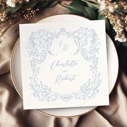 Dusty Blue  Flourish Monogram Wedding Servet