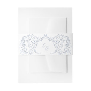 Dusty Blue Flourish Monogram Wedding Uitnodigingen Wikkel