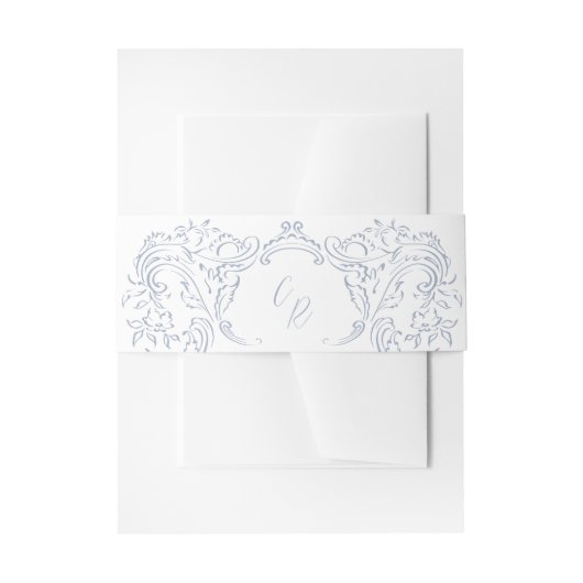 Dusty Blue Flourish Monogram Wedding Uitnodigingen Wikkel (Voorkant Voorbeeld)