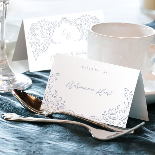 Dusty Blue  Flourish Opvouwbare Place Card Kaart