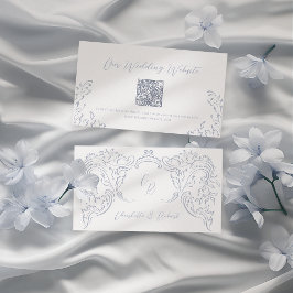 Dusty Blue Flourish QR code Website Kaart Plaatskaartje