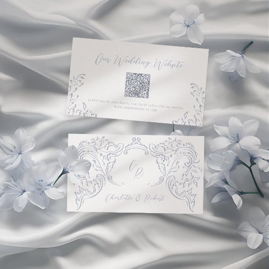 Dusty Blue Flourish QR code Website Kaart Plaatskaartje