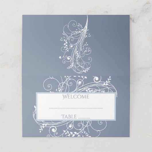 Dusty Blue Flourish Reception Place Card Plaatskaartje (Buitenkant ongevouwen)