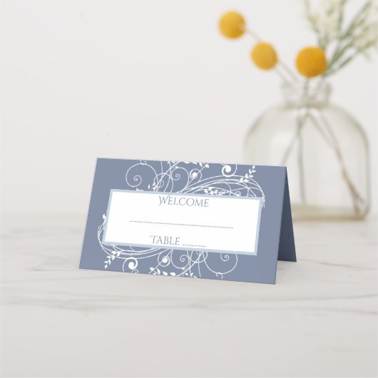 Dusty Blue Flourish Reception Place Card Plaatskaartje (Voorkant)