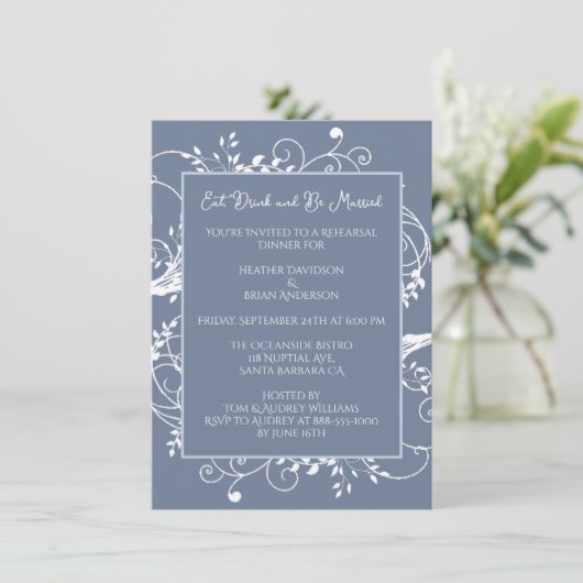 Dusty Blue Flourish repesal Dinner Invitation Kaart (Staand voorkant)