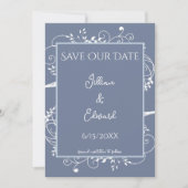 Dusty Blue Flourish Save the Date Notice Aankondiging (Voorkant)