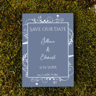 Dusty Blue Flourish Save the Date Notice Aankondiging