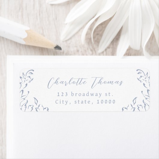 Dusty Blue  Flourish Script retouradres Etiket (Insitu)