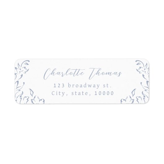 Dusty Blue  Flourish Script retouradres Etiket (Voorkant)