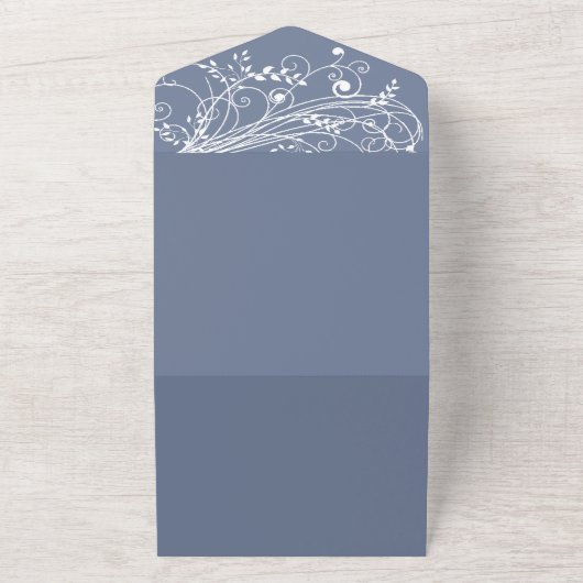 Dusty Blue Flourish Weddenschap in één uitnodiging (Buitenkant)