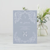 Dusty Blue  Flourish Wedding Details Informatiekaartje (Staand voorkant)