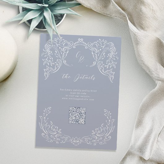 Dusty Blue  Flourish Wedding Details Informatiekaartje