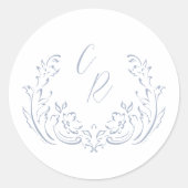 Dusty Blue  Flourish Wedding Monogram Ronde Sticker (Voorkant)
