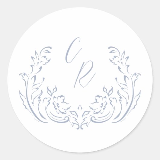 Dusty Blue  Flourish Wedding Monogram Ronde Sticker (Voorkant)
