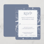 Dusty Blue Flourish Wedding RSVP Kaart (Voorkant / Achterkant)