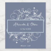 Dusty Blue Flourish Wedding Wine Label Wijn Etiket (Enkel label)