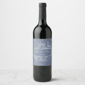 Dusty Blue Flourish Wedding Wine Label Wijn Etiket (Voorkant)
