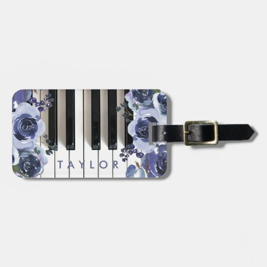 dusty blue flower bagagelabel voor pianodesign (Voorkant horizontaal)