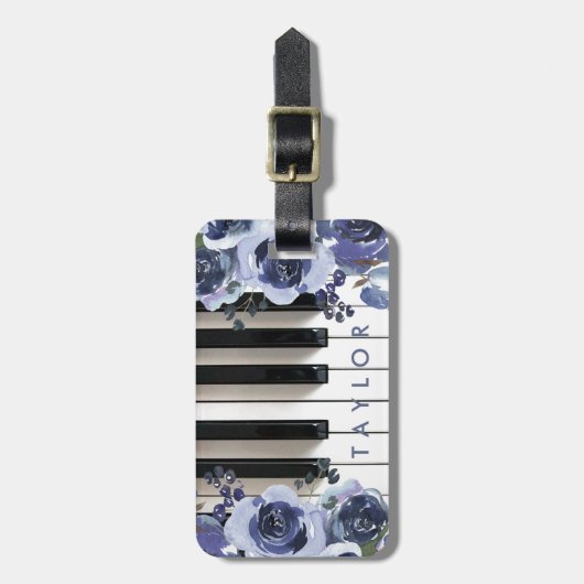 dusty blue flower bagagelabel voor pianodesign (Voorkant verticaal)