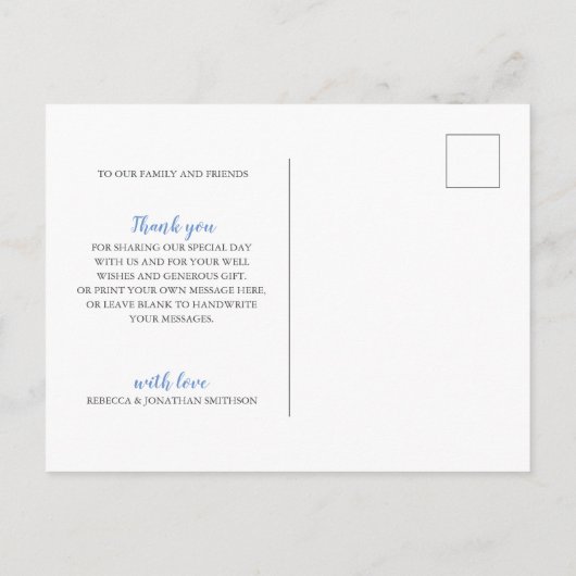 Dusty Blue Flower Bedankt Foto Weddenschap Briefka Briefkaart (Achterkant)