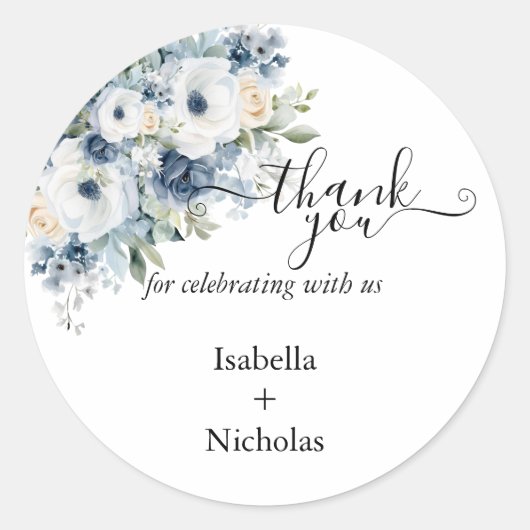 Dusty Blue Flower Bedankt Ronde Sticker (Voorkant)