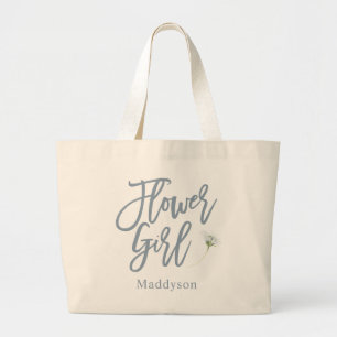 Dusty Blue Flower Girl Lettering Script Grote Tote Bag