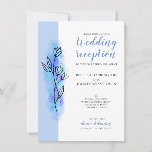 Dusty Blue Flower Modern Wedding Reception Kaart (Voorkant)