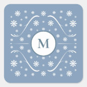 Dusty Blue Flower Power Monogram Sticker (Voorkant)