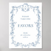 Dusty Blue Flower Victoriaans Favors Trouwbord Poster (Voorkant)