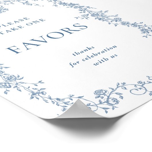 Dusty Blue Flower Victoriaans Favors Trouwbord Poster (Hoek)
