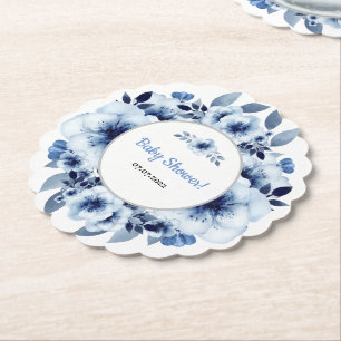 Dusty Blue Flower Waterverf Baby shower Kartonnen Onderzetters