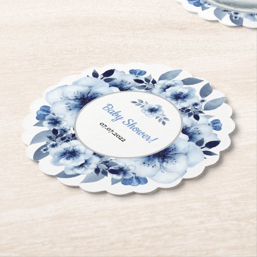 Dusty Blue Flower Waterverf Baby shower Kartonnen Onderzetters (Gekanteld)