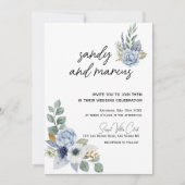 Dusty Blue Flower Wedding Photo Uitnodiging (Voorkant)