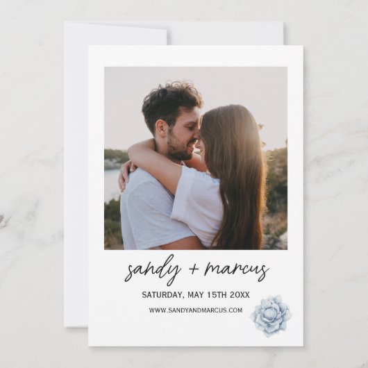 Dusty Blue Flower Wedding Photo Uitnodiging (Achterkant)