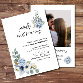 Dusty Blue Flower Wedding Photo Uitnodiging