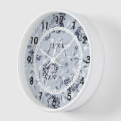 Dusty Blue Flowering White Moderne Dial Clock (Hoek)