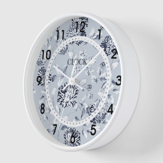 Dusty Blue Flowering White Moderne Dial Clock (Hoek)