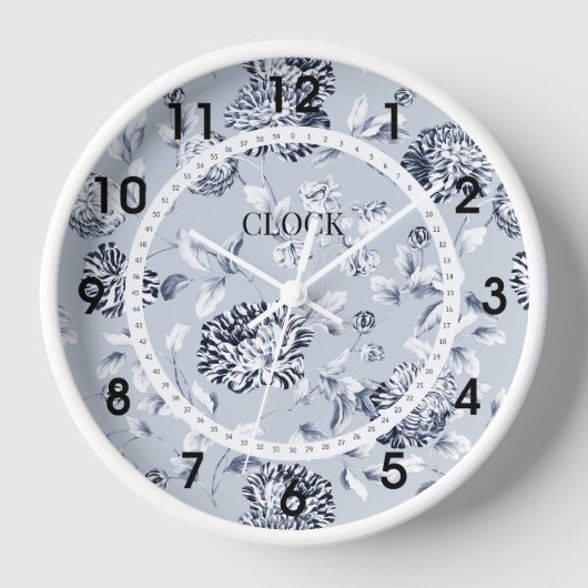 Dusty Blue Flowering White Moderne Dial Clock (Voorkant)