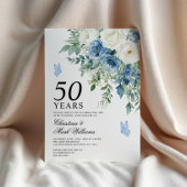 Dusty Blue Flowers 50th Wedding Anniversary Kaart