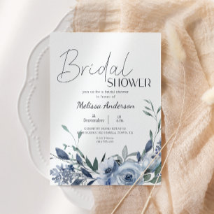 Dusty Blue Flowers Boho Bridal Shower Uitnodiging
