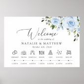 Dusty Blue Flowers, Boho, Bruiloft Welkom Poster (Voorkant)