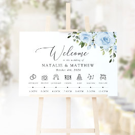 Dusty Blue Flowers, Boho, Bruiloft Welkom Poster